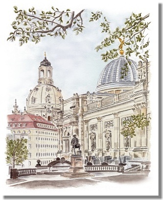 Blick auf die Frauenkirche und die Glaskuppel